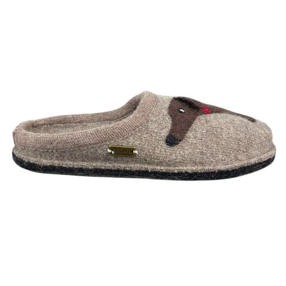 Haflinger Women’s Brown Wool Doggy Dog Mule Slippers Size 41 US 10 - Picture 1 of 11